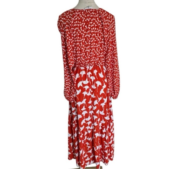 DIANE VON FURSTENBERG DVF Target Orange White Floral Midi Dress Size S Spring - Picture 5 of 7